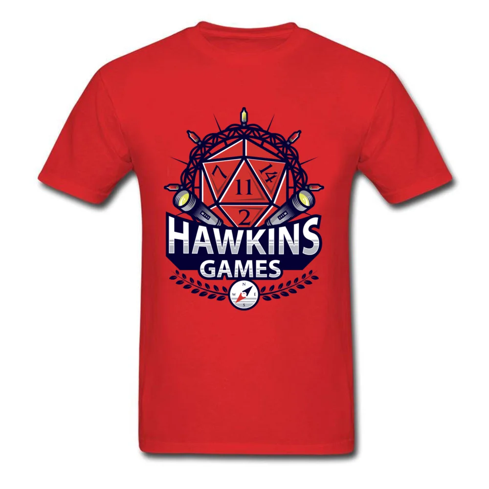 Casual Hawkins Games Crewneck Top T-shirts NEW YEAR DAY Tops Shirts Short Sleeve for Adult 2018 100% Cotton Fabric Party T Shirt Hawkins Games red