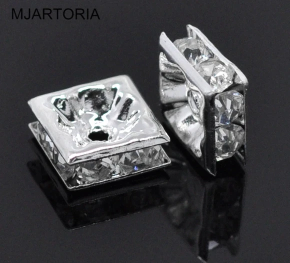 

30 SP Clear Rhinestone Square Spacer Beads 8x8mm (Over $129 Free Express)