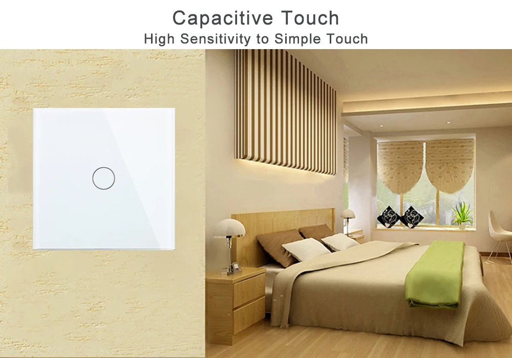 EU/UK Standard Touch Switch,1/2/3 Gang 2 Way Crystal Glass Panel 220V Single Fireline RF433 Remote Control Wall Light Switch