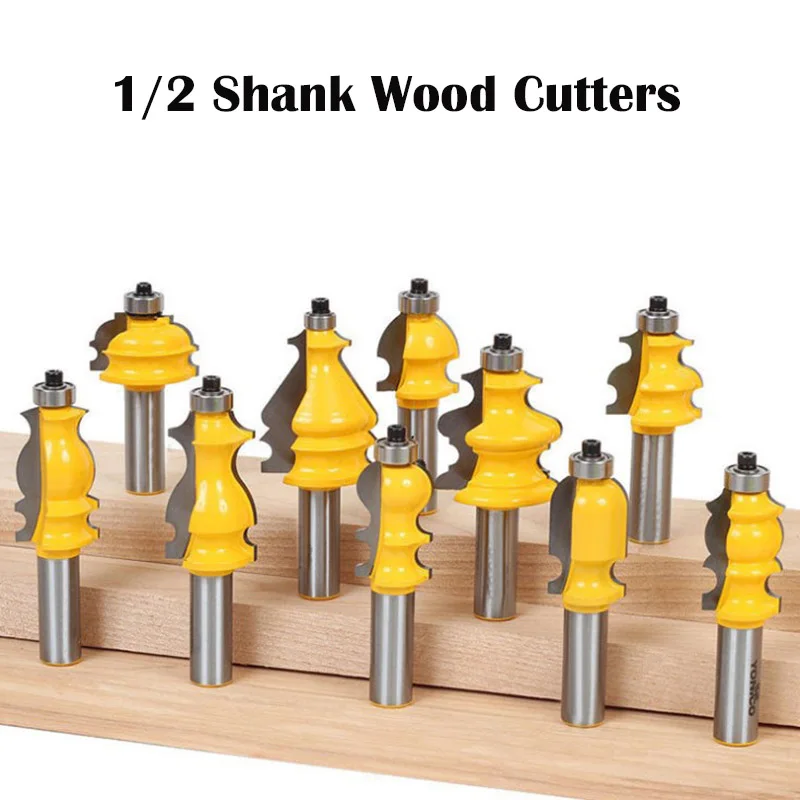 

10pcs/set 1/2 Shank Wood Cutters Cemented Carbide Molding Router Bit Trimming Wood Milling Cutter for Woodwork Cutter Tools