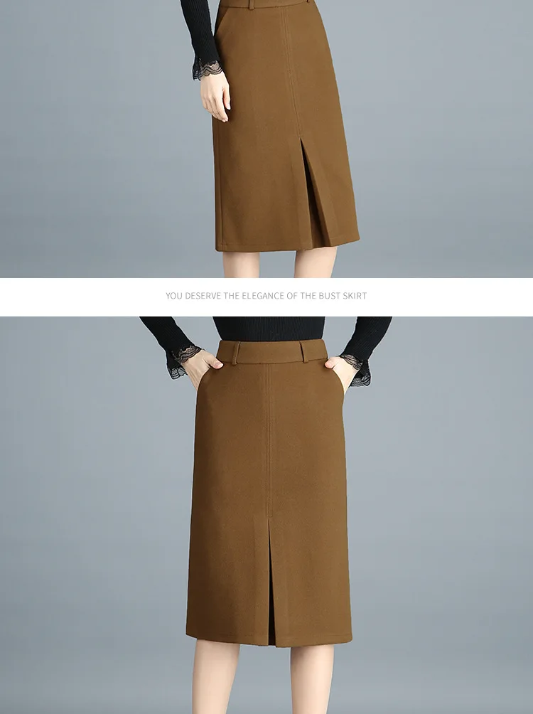 5XL Plus Size A-Line Woolen Long Skirts For Women Fall Winter Thick Warm Camel Skirt Female Elegant Black High Waist Saia Lady