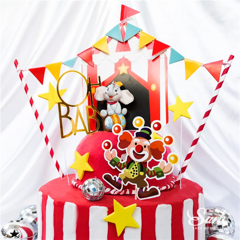 Bling Circus and Clown Cake Toppers Baby Happy Birthday Fairy Decoration for Children's Day Kid Party Baking Supplies Sweet Gift