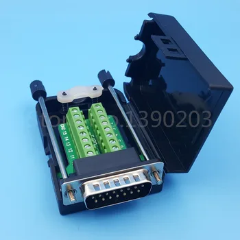 

DB15 D-SUB Male 2 Row 15 Pin Plug Breakout Terminals Board Connector Screw Type Black Plastic Cover