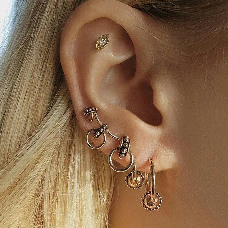 

Fashion Personality Stud Earrings Bicycle Shape Geometric Pattern Punk Style Vintage Stud Earrings 4 Piece Set Female Ornaments