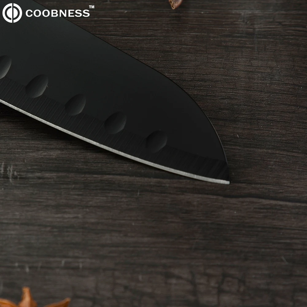 Кухонные ножи COOBNESS, профессиональный нож шеф-повара, нож Santoku, овощерезка, ножи, слайсер для нарезки сосисок, 3Cr13, стальные Черные ножи, наборы