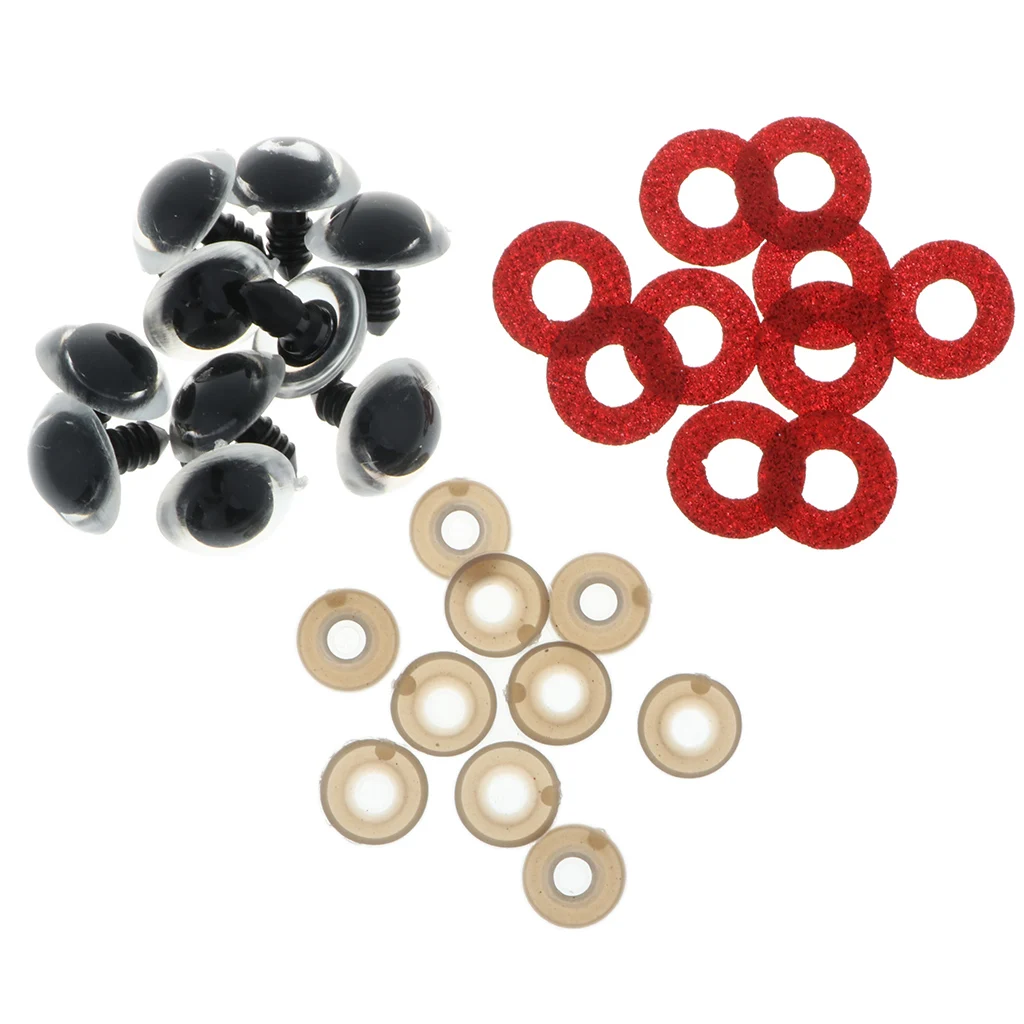 100pcs 10 Colors Plastic Round Safety Eyes + Glitter Nonwovens + Washers For Teddy Bear Soft Stuffed Toy DIY 16mm/18mm/20mm/24mm