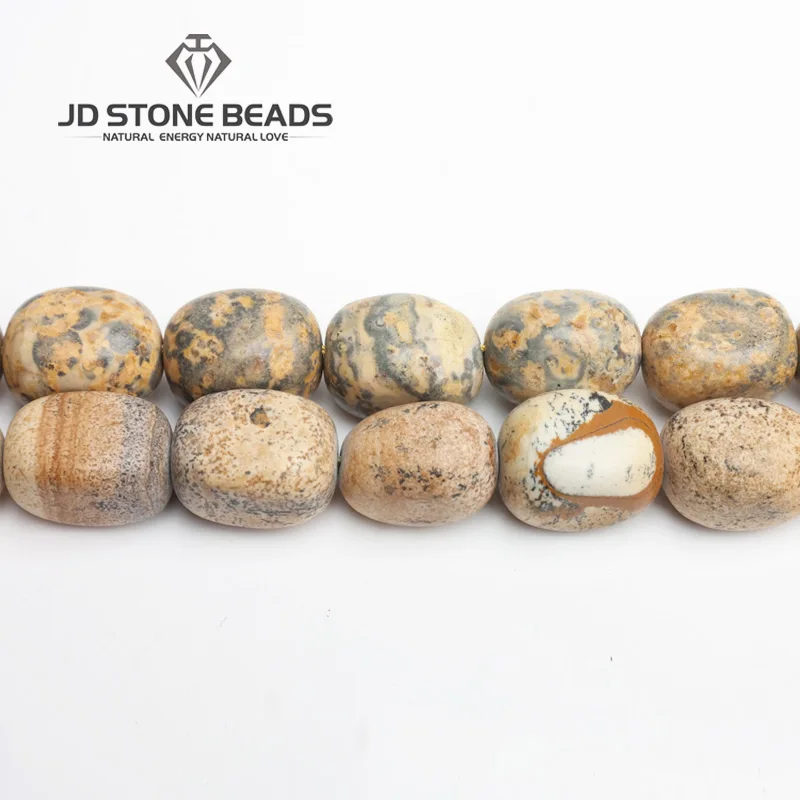 

JD Stone Beads Free Shipping Natural Picture Jasper Drum Barrel Shape Beads Personal Design Gifts Accessory gravel