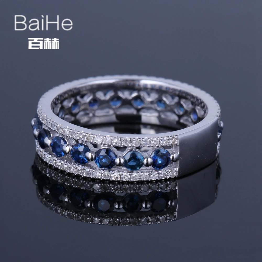 BAIHE Solid 14 K белое золото(AU585) 1.7CT сертифицированные H/SI натуральные бриллианты сапфиры свадебные женские модные ювелирные изделия кольцо