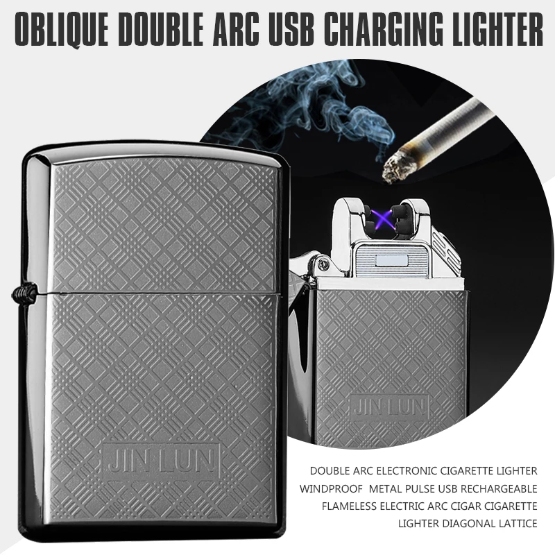 Buy Double arc Electronic Cigarette Lighter Windproof Metal Pulse USB
