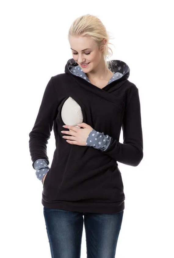 Autumn Winter Warm Nursing Maternity Hoodies for Pregnant Women Breastfeeding Pregnancy Hooded Top Maternity Lactation Sweater