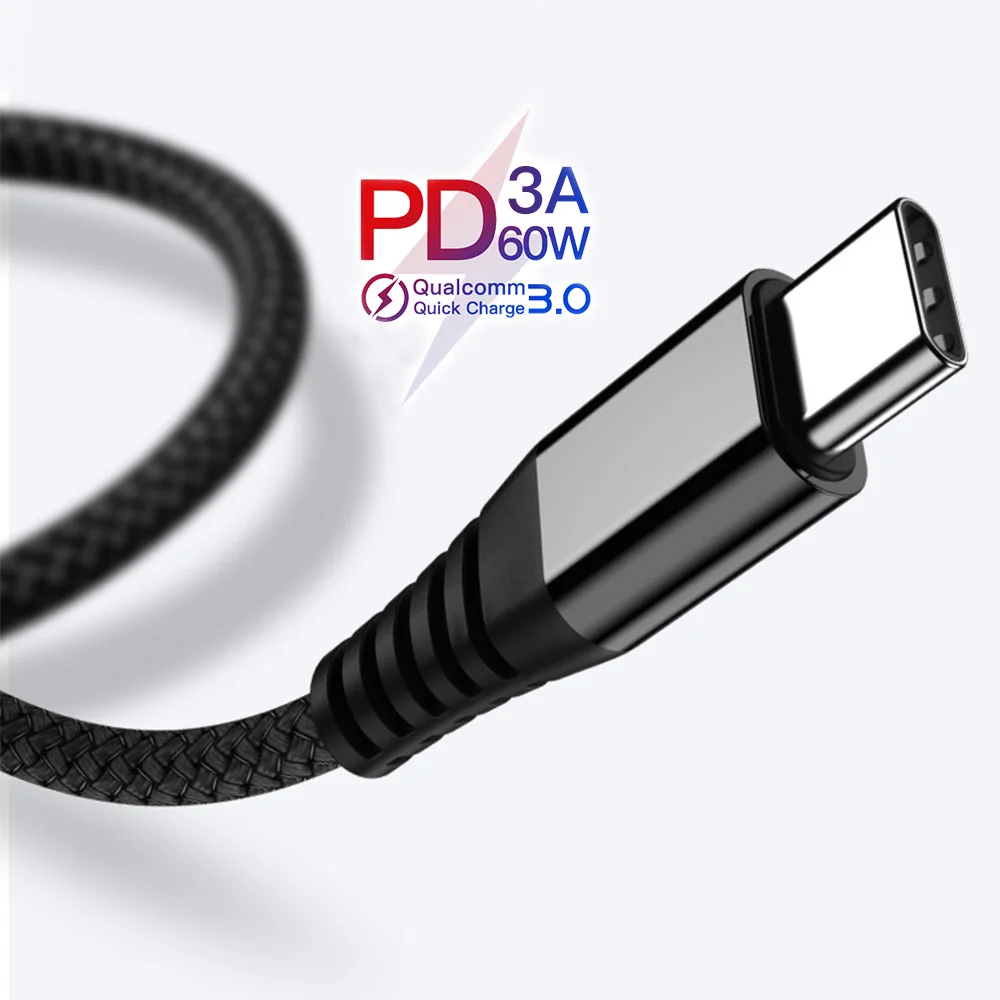 Double USB Type-c cable PD 60W cable fast charging 1.2 m braided data line for xiaomi huawei phone notebook