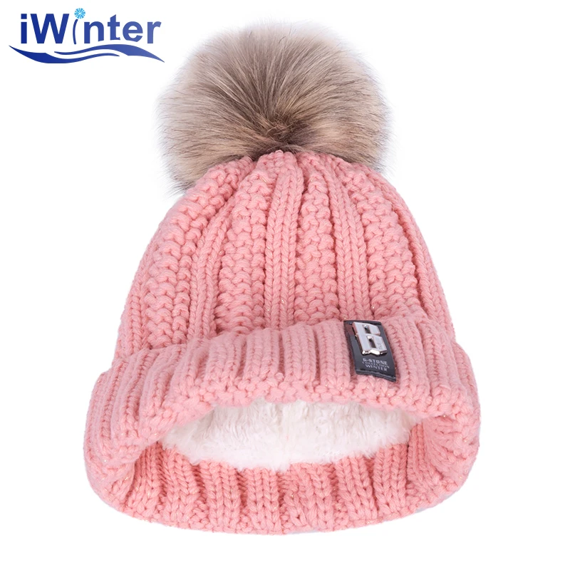 IWINTER, модная женская зимняя шапка, для девушек, Skullies Beanies, зимняя шапка s для женщин, вязаная шапка с помпонами, теплая Толстая Женская шапка