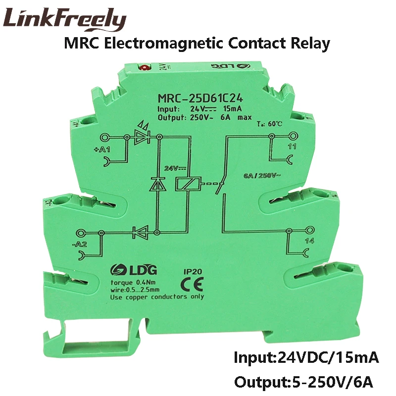 

MRC-25D61C24 6A DC 24V PLC Board Voltage Relay Din Rail Electromagnetic Contact Interface Relay Module 5V 12V DC 1NO contact