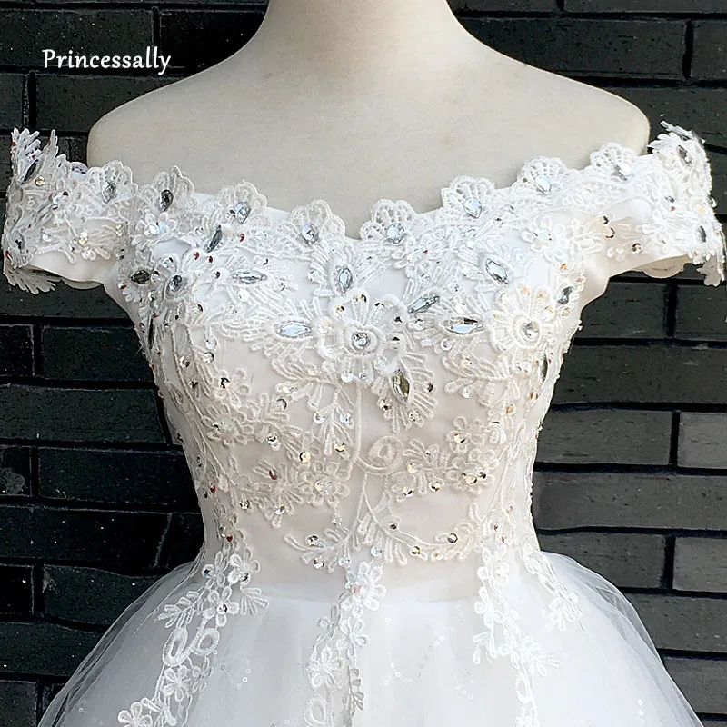 Vestido Novia Новое Короткое свадебное платье с открытыми плечами с большими кристаллами нежные аппликации свадебное белое платье настоящая цена