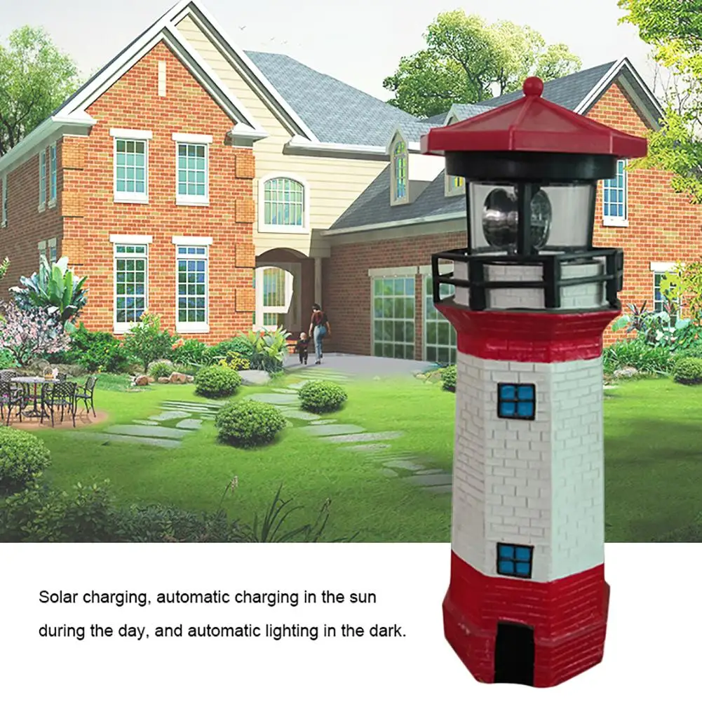 

LED Solar Charging Lighthouse ABS Plastic Material Rainproof Rotating Solar Light Beacon Tower Guide Light Decoration