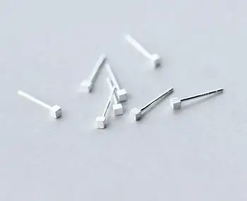

dainty 1Pair (2mm So tinny / Small) 100% Real. 925 Sterling Silver jewelry Geometric Square Cube stud Earrings Allergy GTLE1362