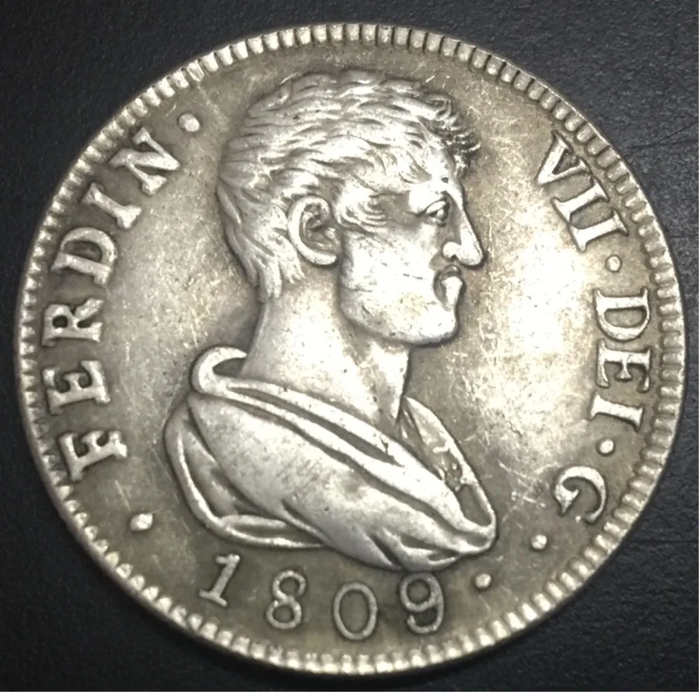 1809 Испания 4 Reales-Fernando VII 1st portrait копия, Посеребренная монета