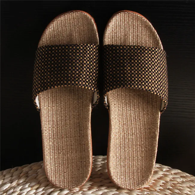 Suihyung/женские льняные тапочки; домашняя обувь; нескользящие домашние тапочки с открытым носком; женские и мужские льняные летние пляжные шлепанцы для улицы - Цвет: Коричневый