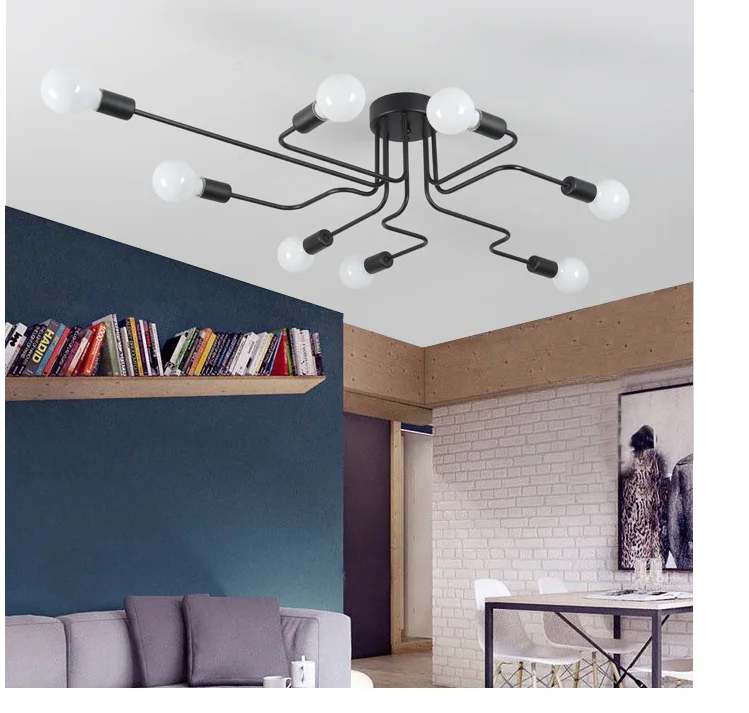 Luces de techo vendimia Lámparas para sala iluminacion Techo Luz hierro forjado luminaria E27 bombilla hogar Iluminación Accesorios