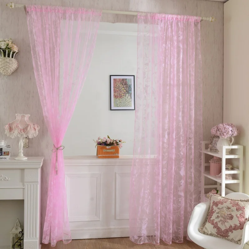 

NEW 95*200 CM Romantic Pink Flocking Butterfly Gauze Curtain Screens For The Living Room