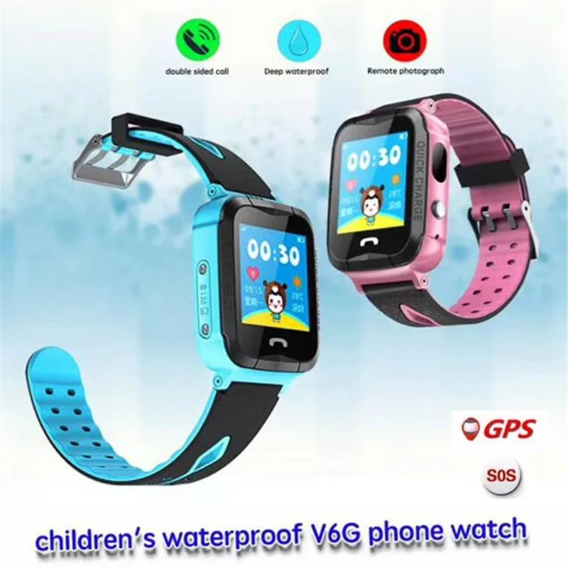 Fuy Bill Waterproof V6G Smart Watch GPS Tracker Monitor SOS Call with Camera Lighting Baby Smartwatch for Kids Child PK Q750 Q90