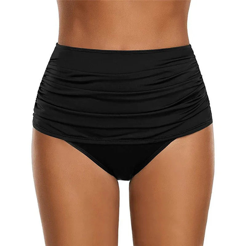 

Perimedes Women's High Waisted Swim Bottom Ruched Bikini pants Tankini female ladies Briefs Plus Size Swimming Trunks#y50