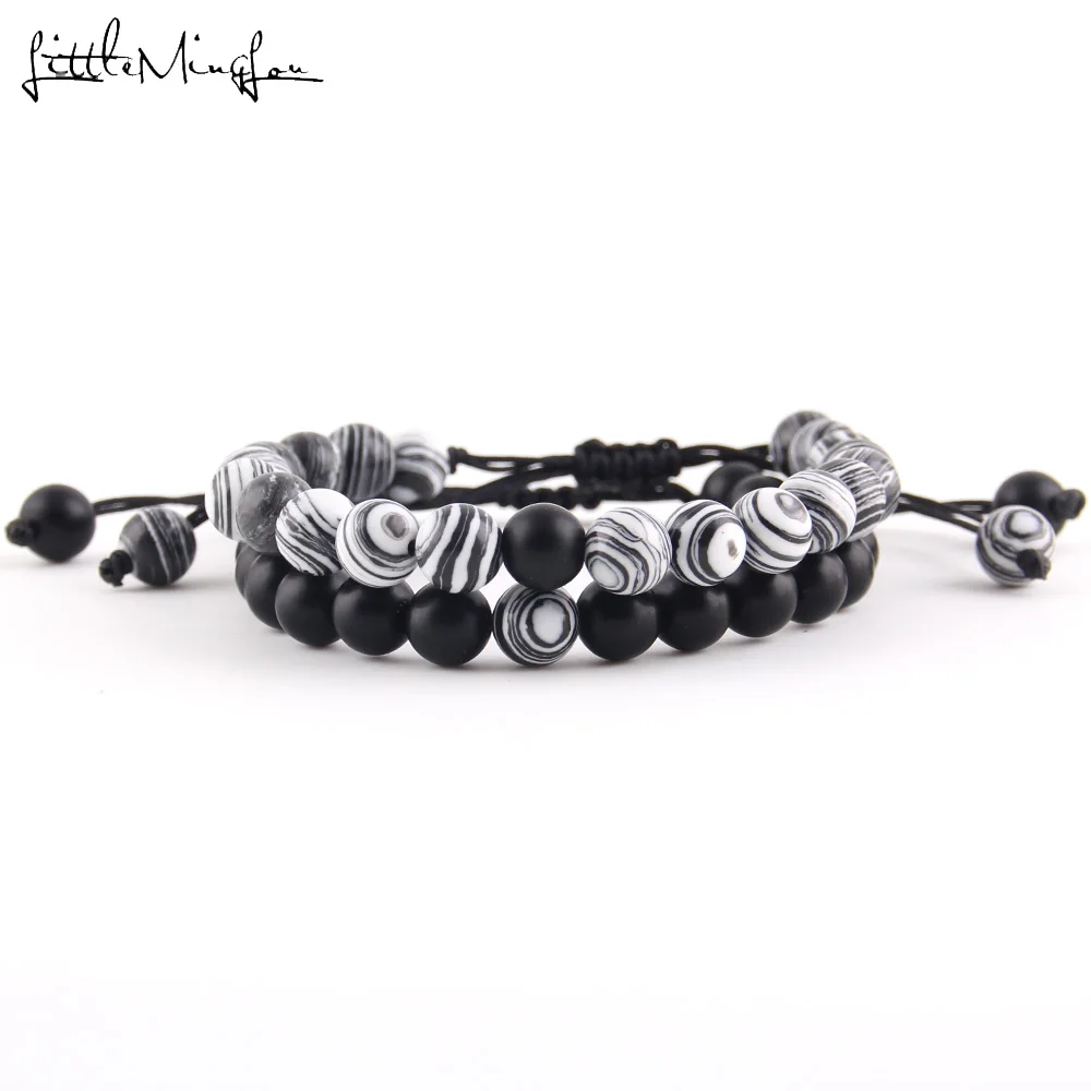 

New 2pcs/set Natural Stone Malachite Tiger eyes Mix beads Bracelet for women men Bracelets & Bangles Adjustable Jewelry