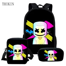 THIKIN School Bag Set 3D dj Marshmello Backpack For Teenage Boys Girls Student School Bags 3pcs/set Shoulder Bags mochila Custom