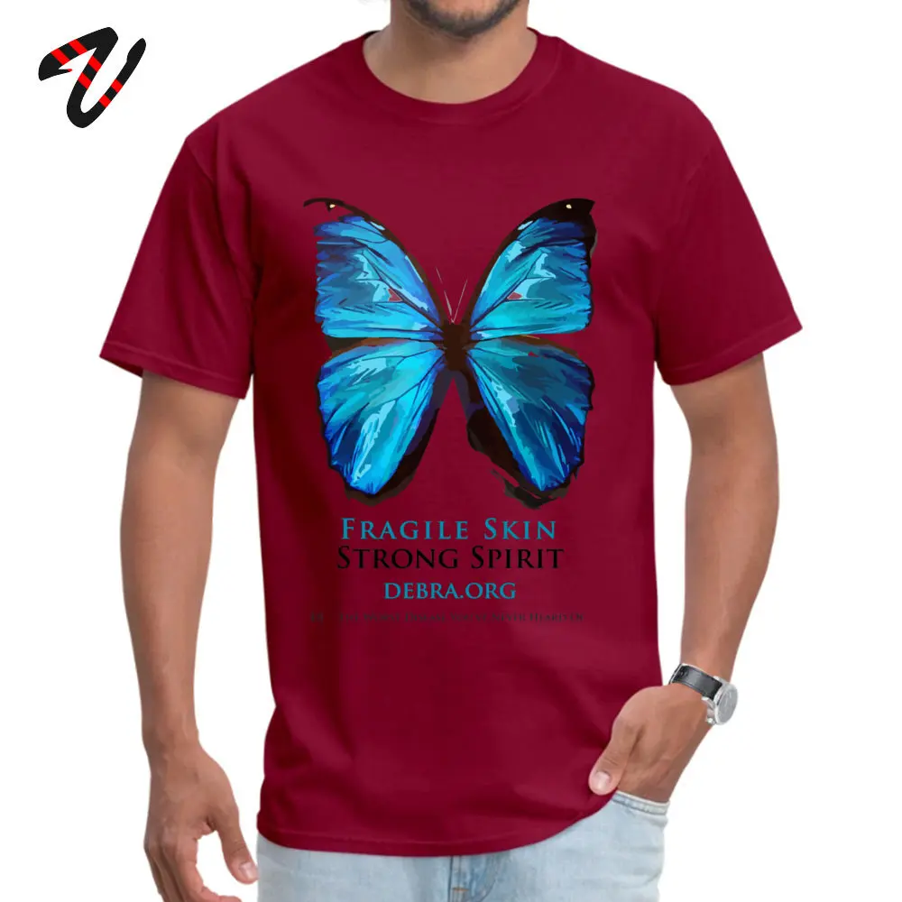Family Top T-shirts Summer Short Sleeve Classic Crew Neck 100% Cotton Fabric Tops T Shirt Unique Tshirts for Men Summer/Autumn Beautiful Blue Butterfly Proceeds donated to DebRa.org -14479 maroon