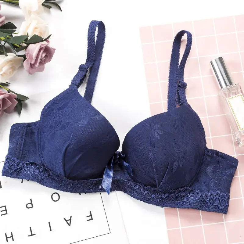 

Sexy Padded Up Bra Underwire Women Embroidery Lace Bra Ladies Bow Brassiere Bra