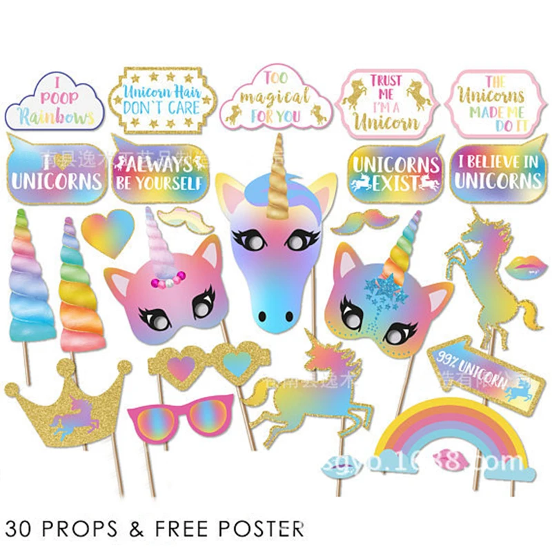 

Unicorn Party Photo Booth Props Rainbow Unicornio Latex Balloons Candy Bags Birthday Decoration Eenhoorn Party Favor Supplies