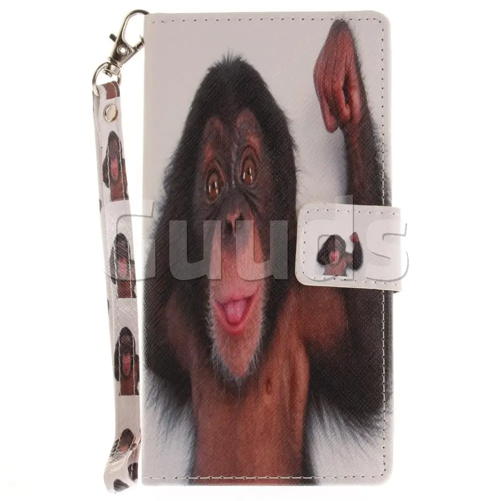 Cute Monkey Hand Strap Leather Wallet Case for Sony Xperia XZ