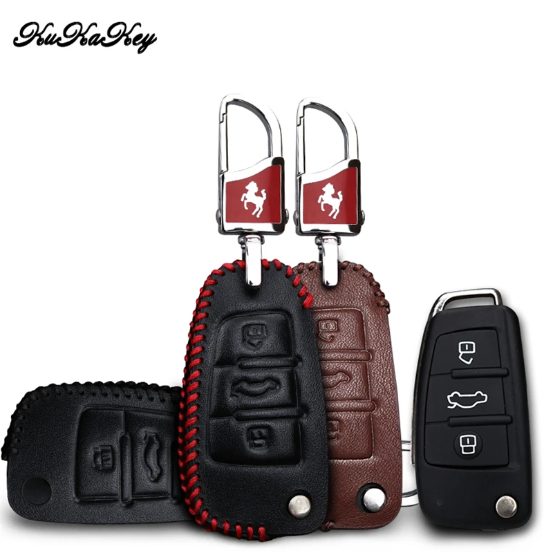 

KUKAKEY Leather Auto Key Protection Cover Case sink For Audi C6 A7 A8 R8 A1 A3 A4 A5 Q7 A6 C5 Car Holder Shell Car-Styling