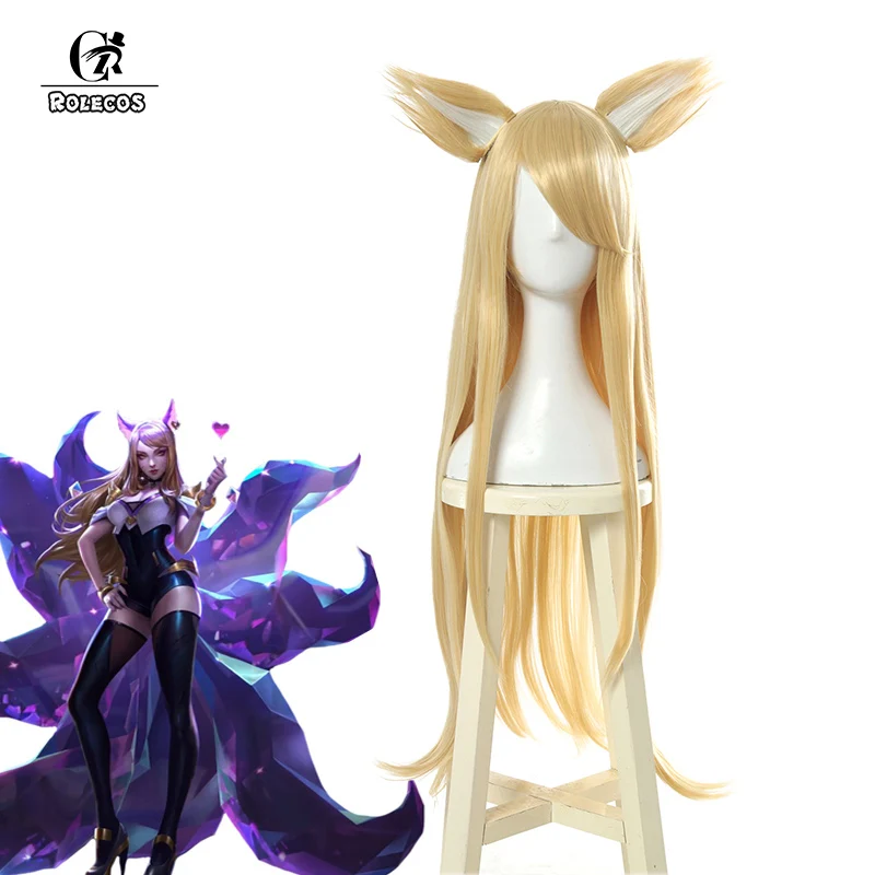 ROLECOS Игра LOL KDA Ahri косплей волос K/DA длинные желтые волосы новая кожа Косплей