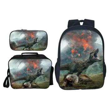 

New 3Pcs/Set Popular Fashion Animal Printing Children School Bags Dinosaur Boys Backpack for Kids Schoolbag for Girls 16 Inch