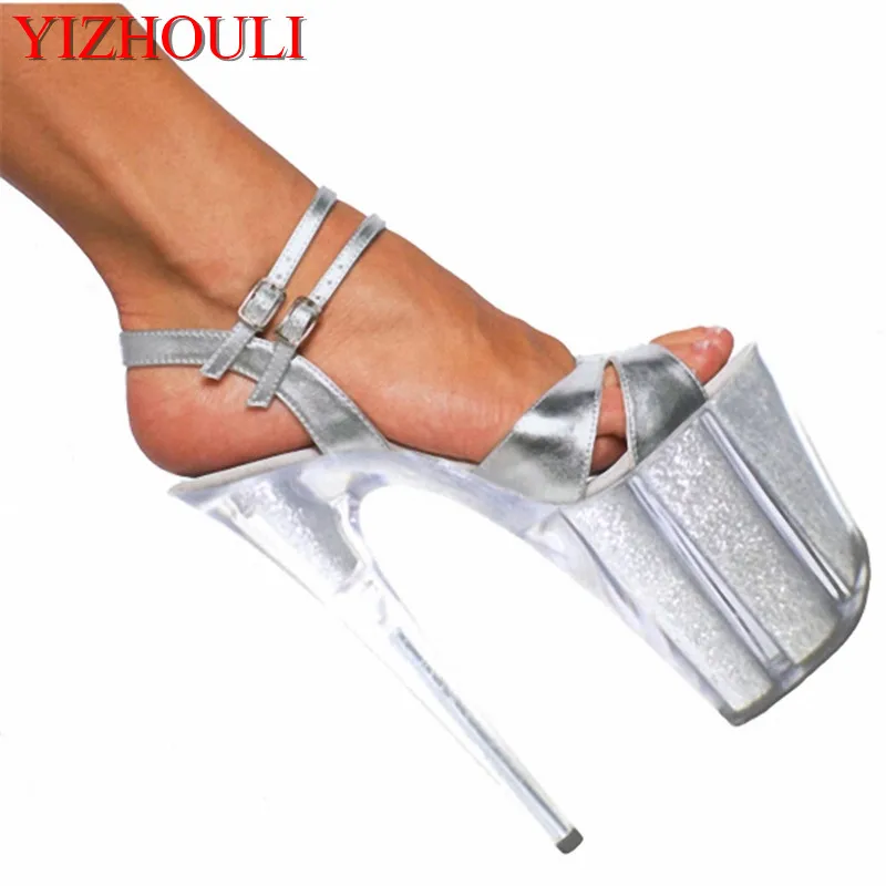 

20cm Women's pole dancing and sexy sandals, fish mouth thick bottom waterproof PU women's shoes, star show interest Dance Shoes