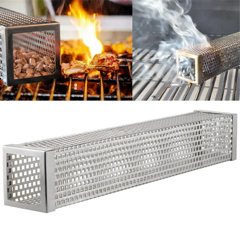 BBQ Grill Mesh Square and Round BBQ Grill Hot and Cold Smoking Mesh Tube Smoke Generator Stainless Pellet Smoker 15 cm 30 cm