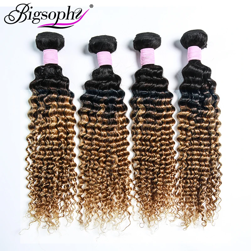 

Bigsophy Brazilian Hair Wave Bundles Deep Wave Human Hair 4 Bundles Deal Remy Hair Extension Ombre Hair Weft 2 Tone T1B/30