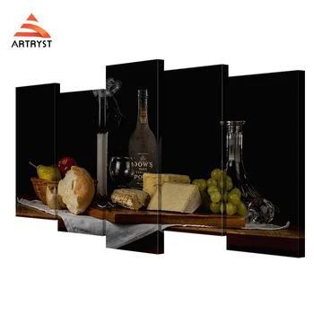 

5 Still Life Canvas Painting Art Cheese Wine Bread Poster HD Print On Canvas Modern Home Decor for Children Room Wall Painting