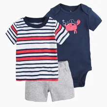 Verão 2017 nova baby boy set roupas Macacão de Bebê, camisa de t, calças curtas dos homens, 3 pçs/set Roupas de Bebê Definir 100% Algodão Roupas Infantis