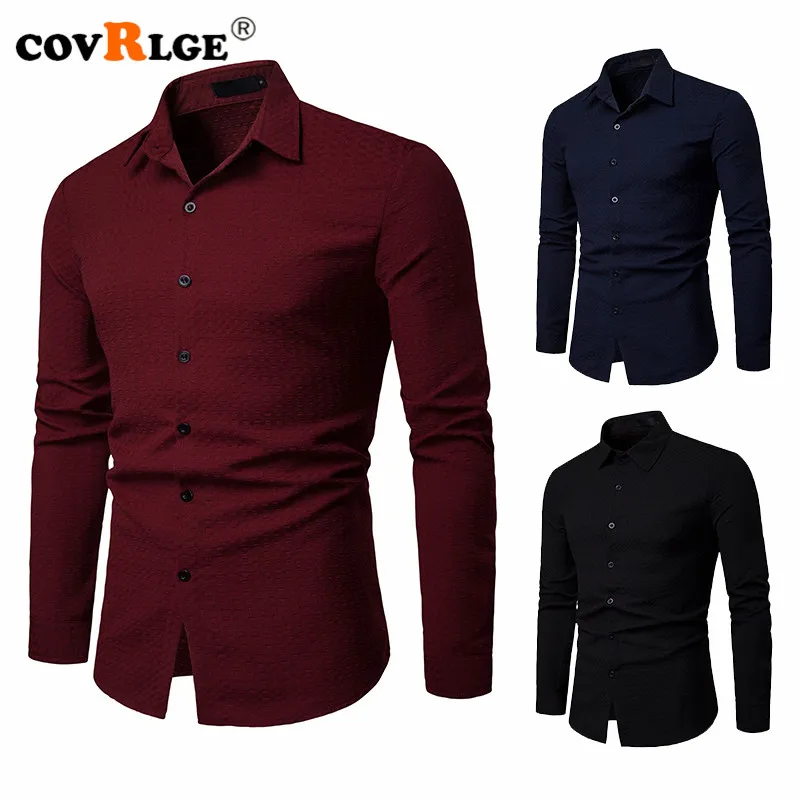 

Covrlge New Fashion Brand Men Shirt Pocket Dress Shirt Long Sleeve Slim Fit Camisa Masculina Business Casual Male Shirts MCL201