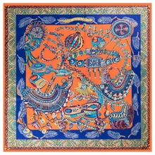 POBING шелковый шарф Женские Большие шали ретро ожерелье с принтом палантины квадратная бандана роскошный платок шарф Женские платки 130 см