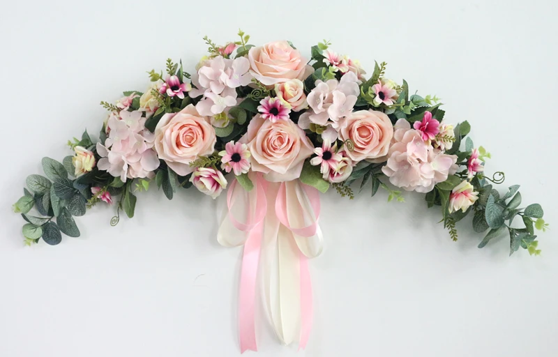 JAROWN Artificial Wreath Threshold Flower Simulation Silk French Rose Floral Garland Wedding Party Decor Home Office Door Flores (4)