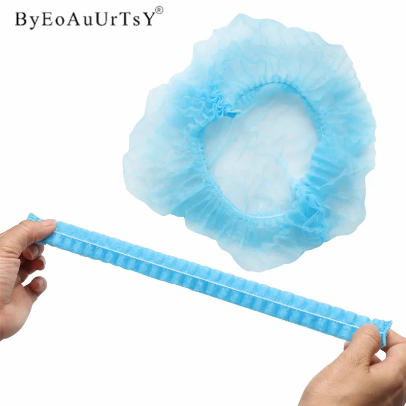 100pcs 일회용 Pleated 탄성 메쉬 모양 속눈썹 확장을위한 부직포 목욕 모자 명확한 방진 머리 모자 샤워 캡
