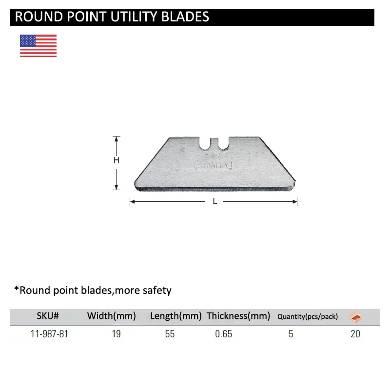Стэнли 5 шт./упак. многофункциональная безопасная круглая точка лезвие универсального ножа круглая точка карбида вспомогательные лезвия Замена режущего элемента
