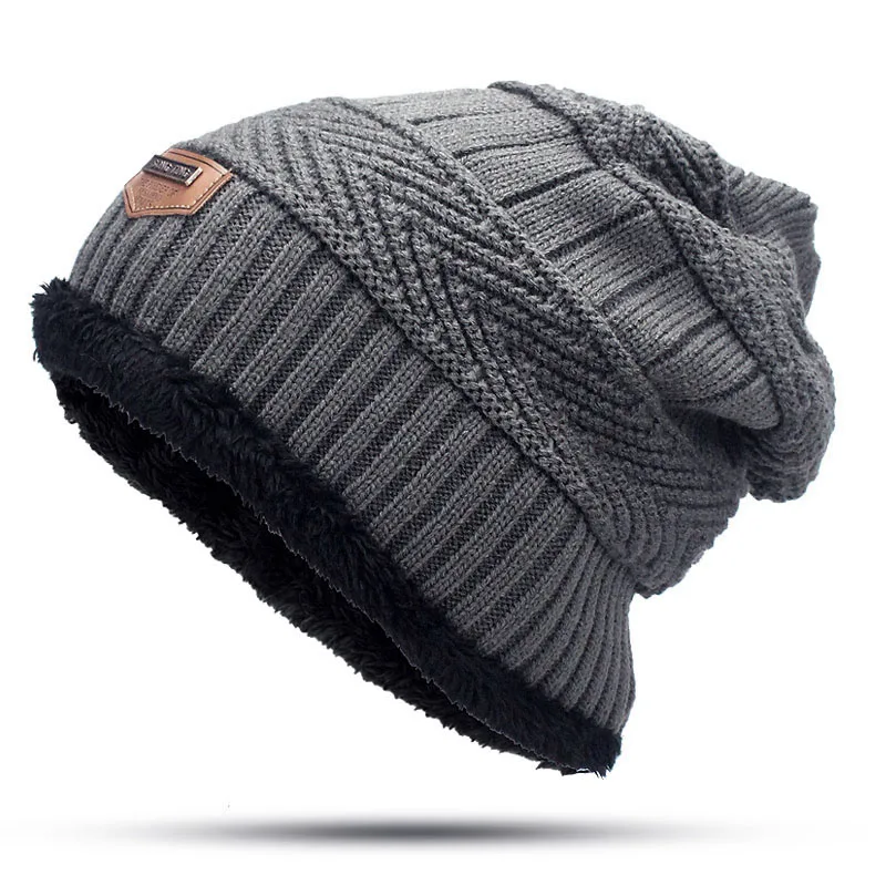 Мужская зимняя шапка, модные вязаные черные шапки, Осенняя шапка, толстая и теплая и облегающая шапка, бини, мягкие вязаные шапочки из хлопка - Цвет: Hat Gray