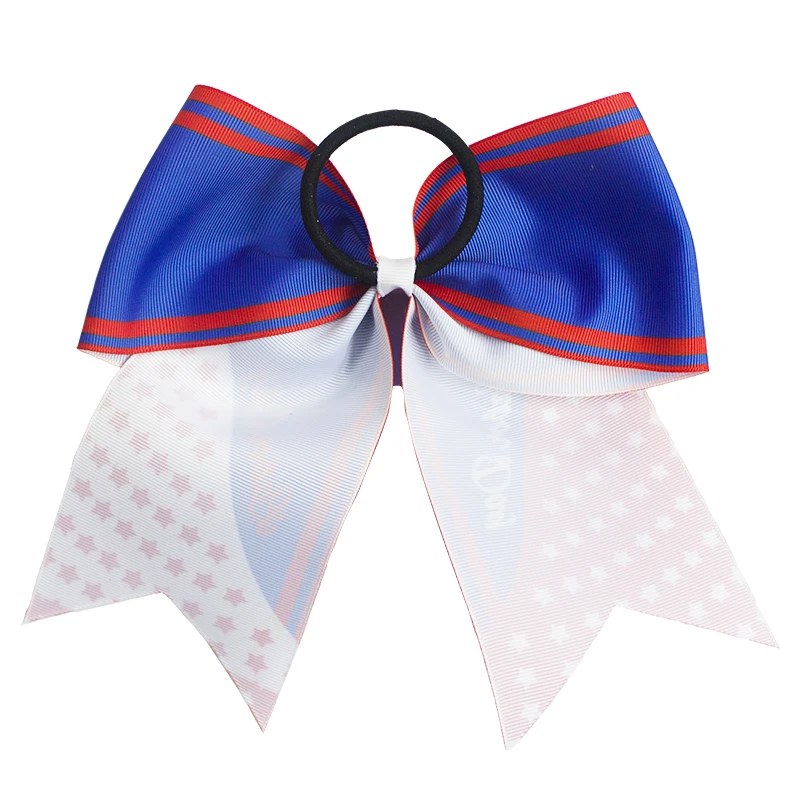 8'' 4th of July Grosgrain Ribbon USA Flag Cheer Bows for kids Children  Hair Bow Girls Striped Cheerleading Boutique Hair Accessories with Stars