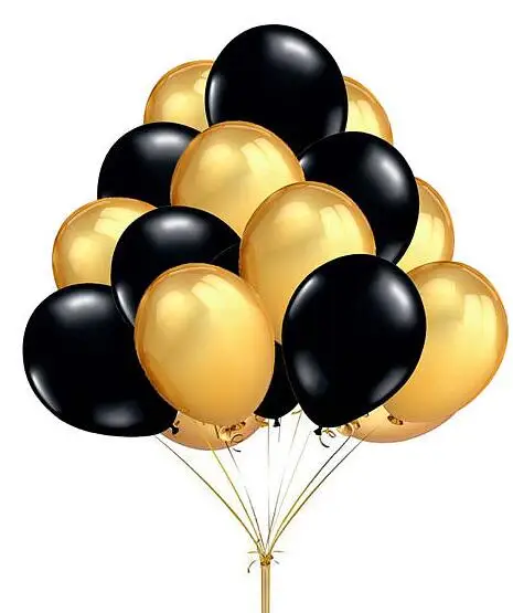 60 Count 10" Mixed Gold Black Round Latex Balloons Wedding
