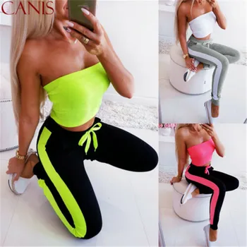 

Summer Women High Waist Slim Fit Casual stripes Drawstring Sport Pants Print Fitness Gym Leggings Stretch Trousers S M L XL