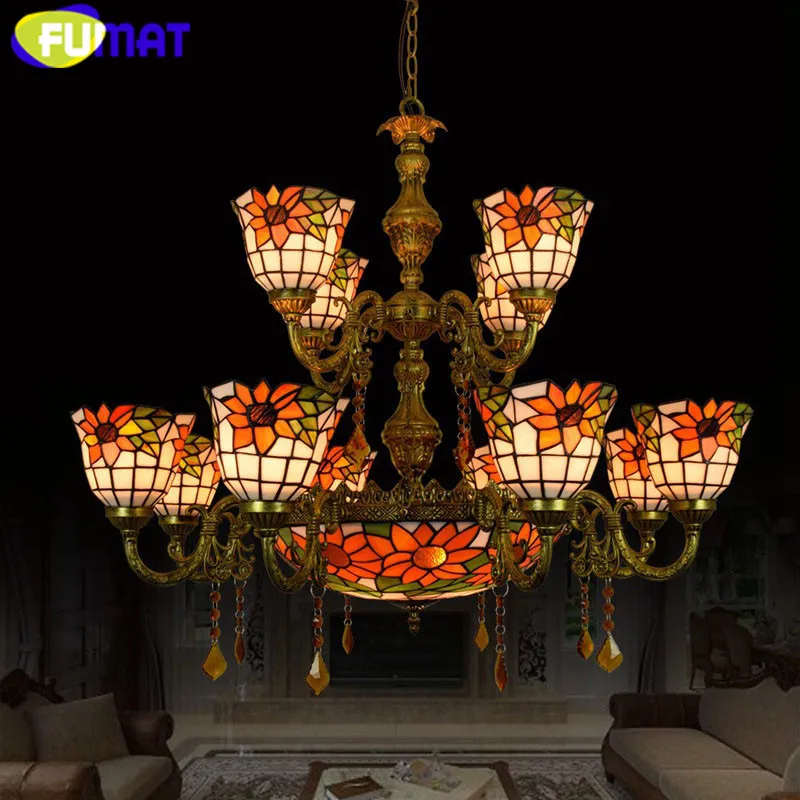 2 Tiffany Stained Glass Sunflower Chandelier Lights